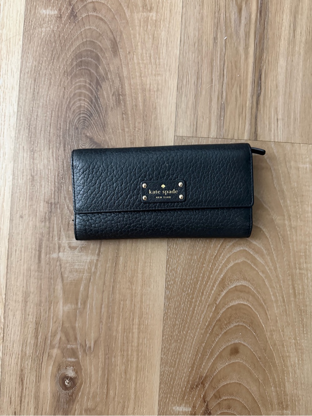 kate spade Black Pebbled Leather Folded Card & Key Holder with Gold Plate